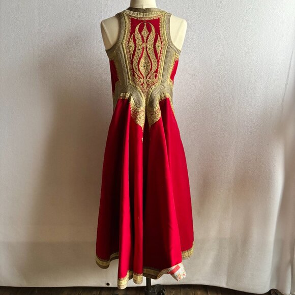 Antique Red Wool & Gold Trim Balkan Macedonian Long Traditional Folk Vest - Picture 5 of 16
